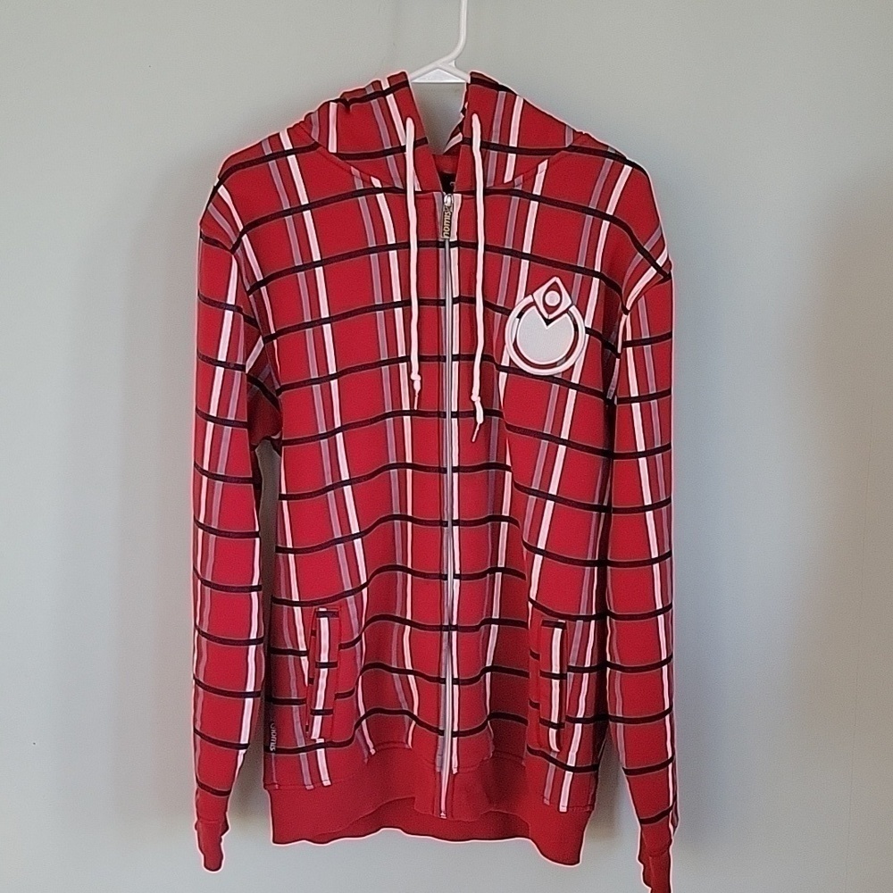 NOMIS red black white cotton checked sweatshirt hoodie. Size Medium